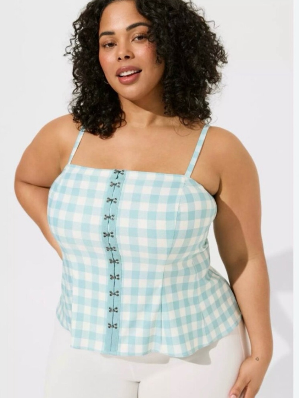 Torrid 3X Blue Gingham Hook-Front Cami Top - Light Blue